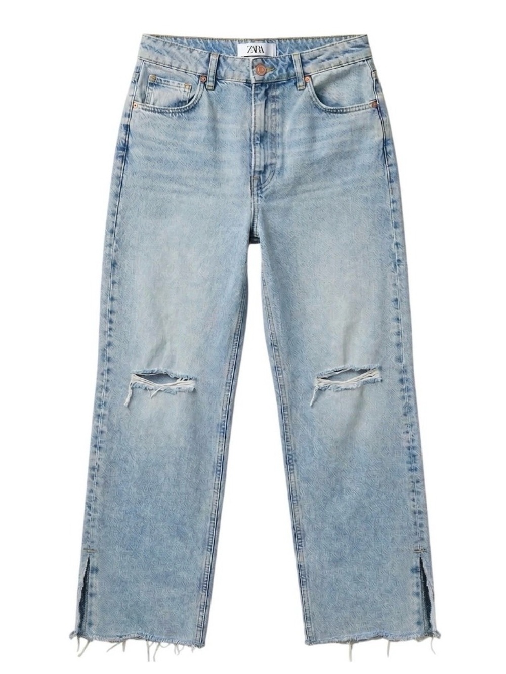 ZARA Distressed Wide Leg Jeans | Size 12 |  Light Wash Raw Hem